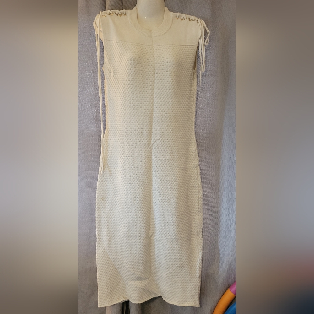 New York & Company Cream Asymmetrical Dress